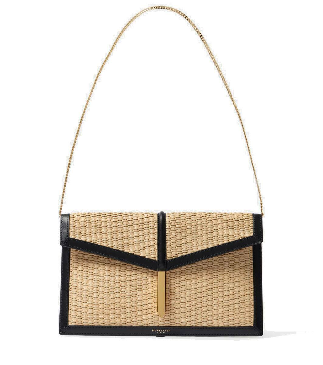 【DEMELLIER】 Miami leather and raffia shoulder bag The Miami | Warm Raffia Black Smooth | DeMellier