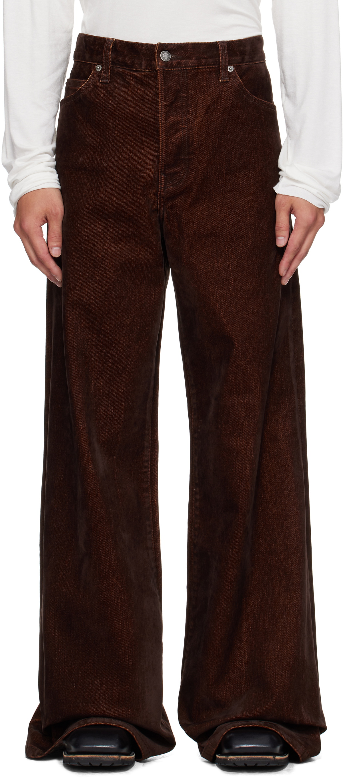COÛT DE LA LIBERTÉ Brown Victor Suede Twill Wide Leg Trousers