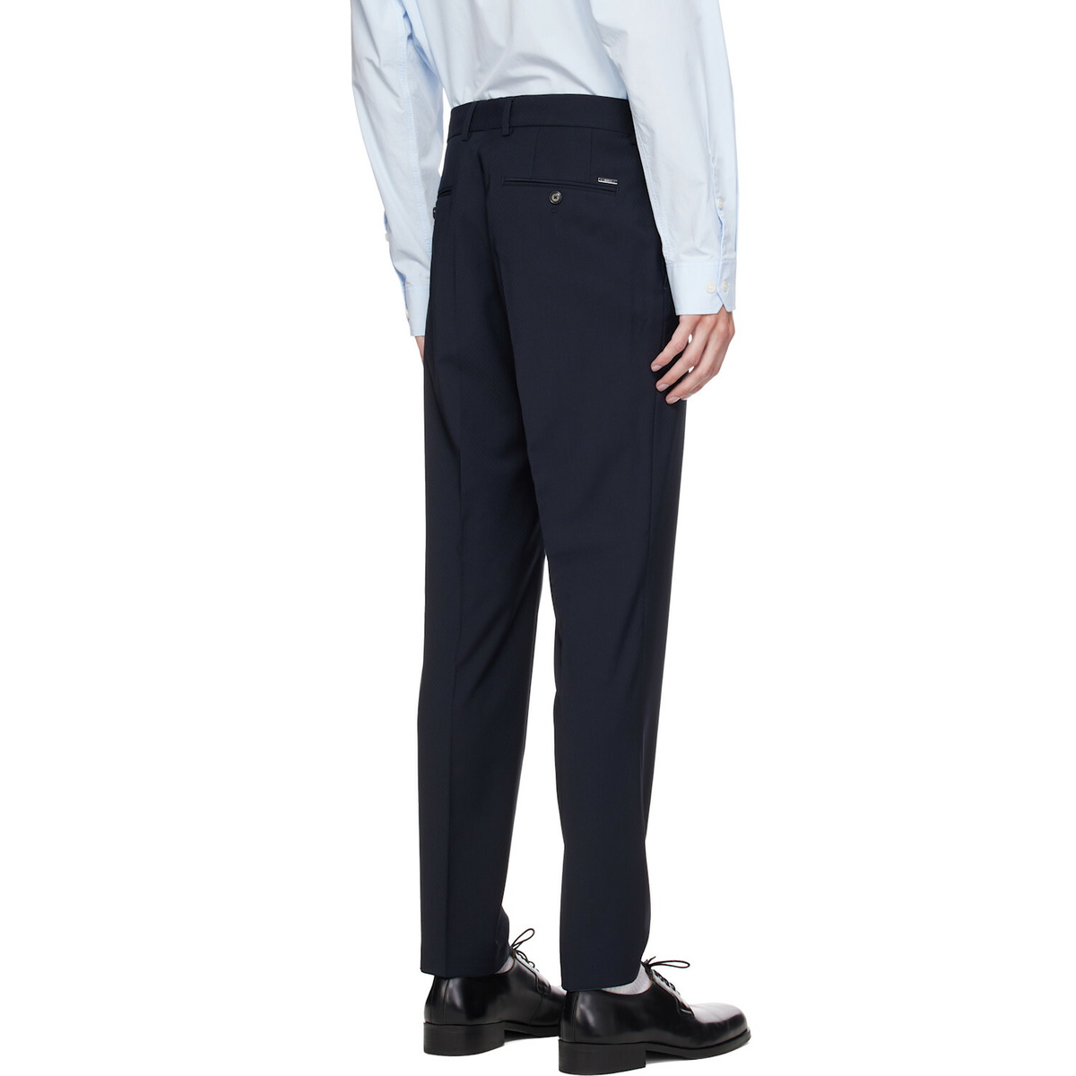 BOSS Navy Slim-Fit Micro-Patterned Stretch Wool Trousers