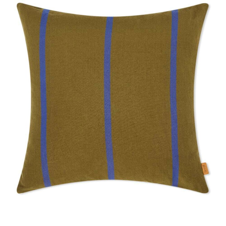 Photo: ferm LIVING Grand Cushion in Olive/Bright Blue