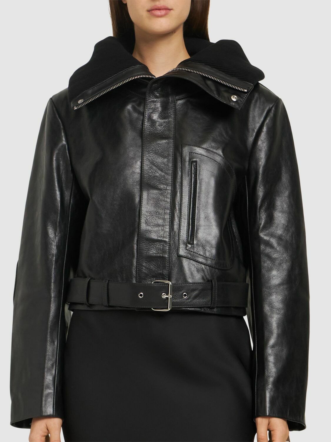 VICTORIA BECKHAM Cropped Leather Biker Jacket Victoria Beckham