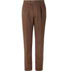 Beams F - Pleated Cotton and Linen-Blend Twill Suit Trousers - Brown