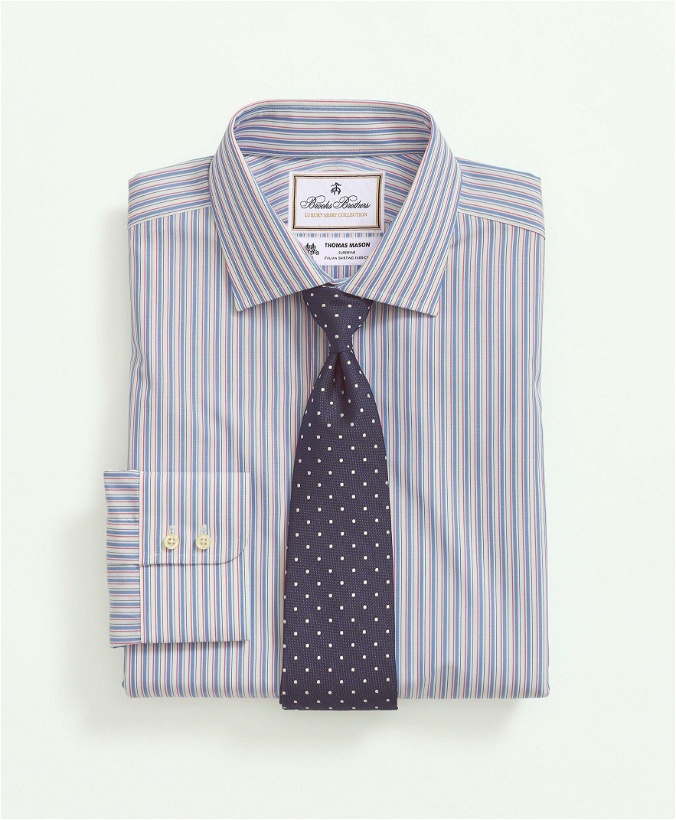 Photo: Brooks Brothers Men's X Thomas Mason Cotton Poplin English Collar, Stripe Dress Shirt | Blue/White