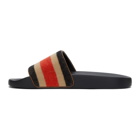 Burberry Beige and Black Wool Striped Furley Slides