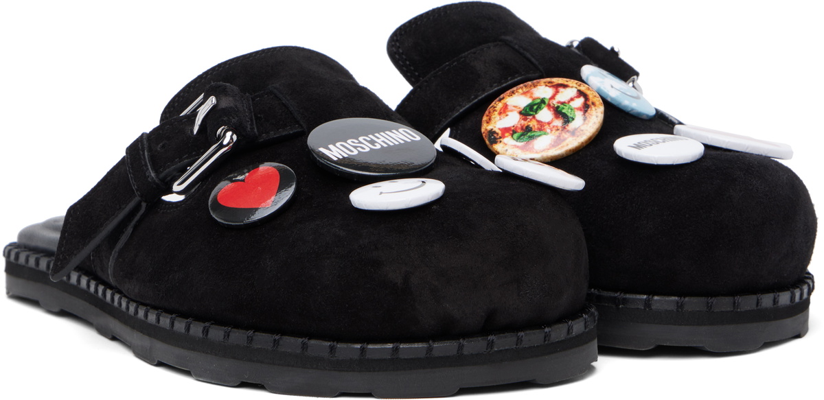 Moschino Black Cow Suede Sporty Mules