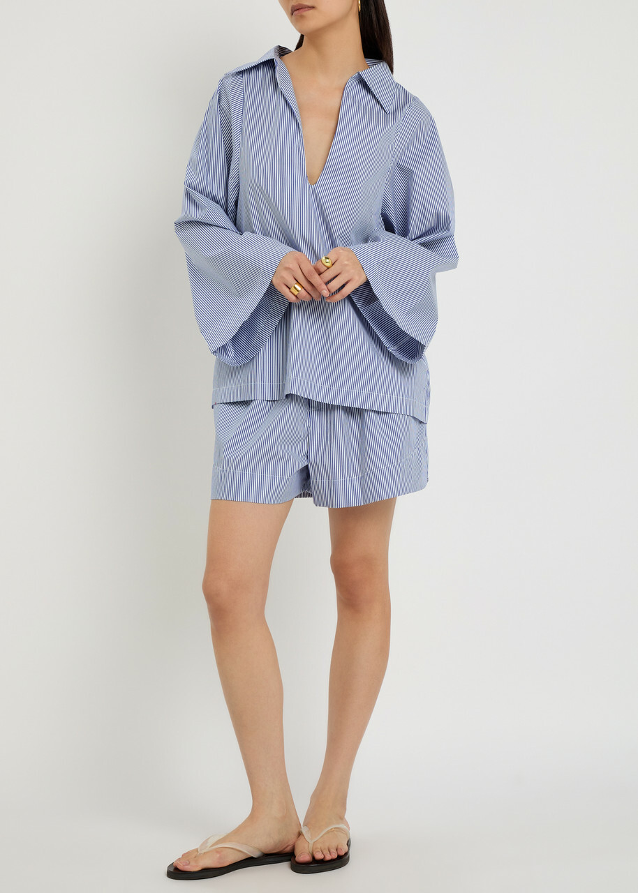 Faithfull The Brand Gaia Striped Cotton-poplin Blouse Blue