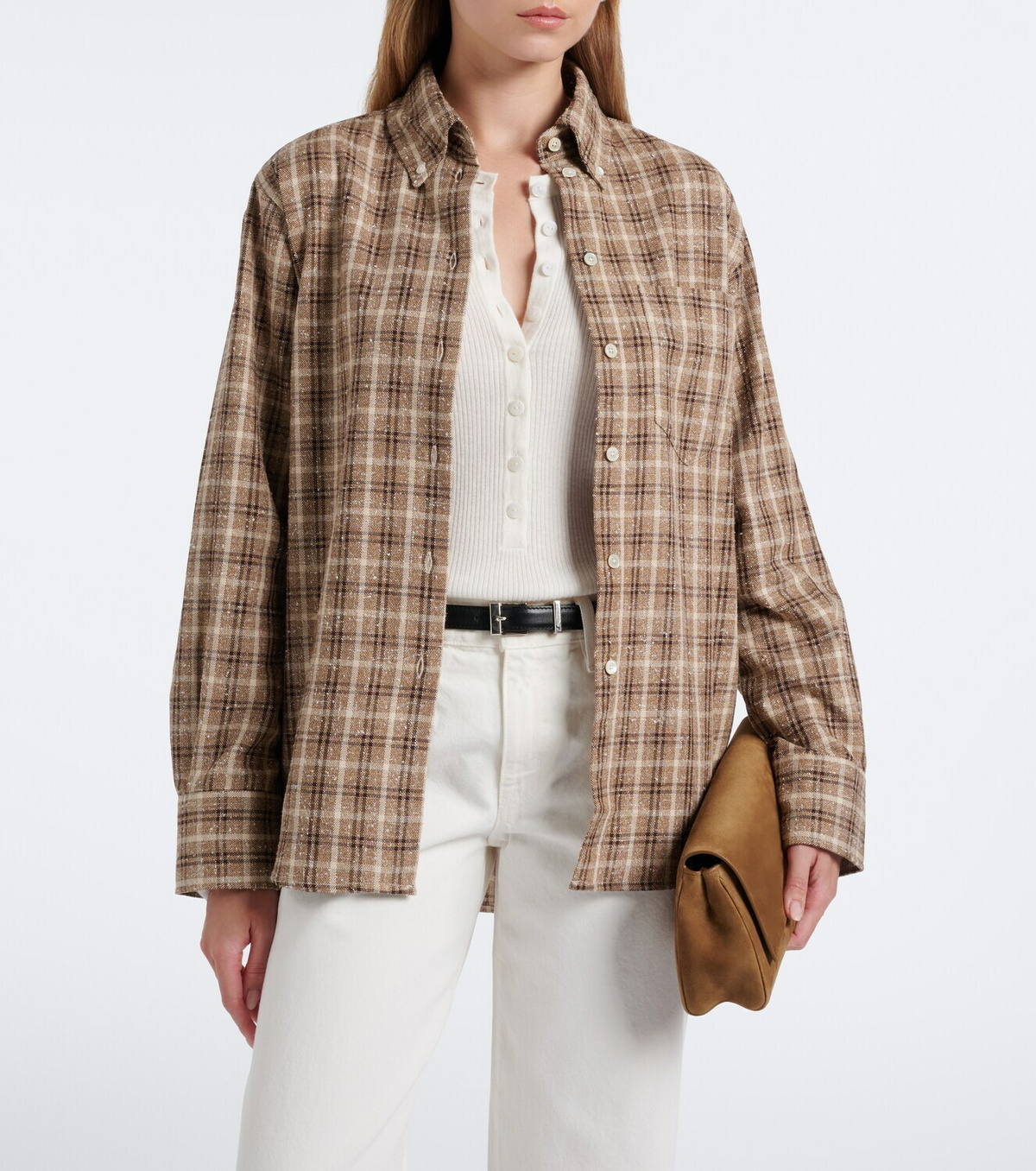 Róhe Checked bouclé cotton and silk-blend overshirt