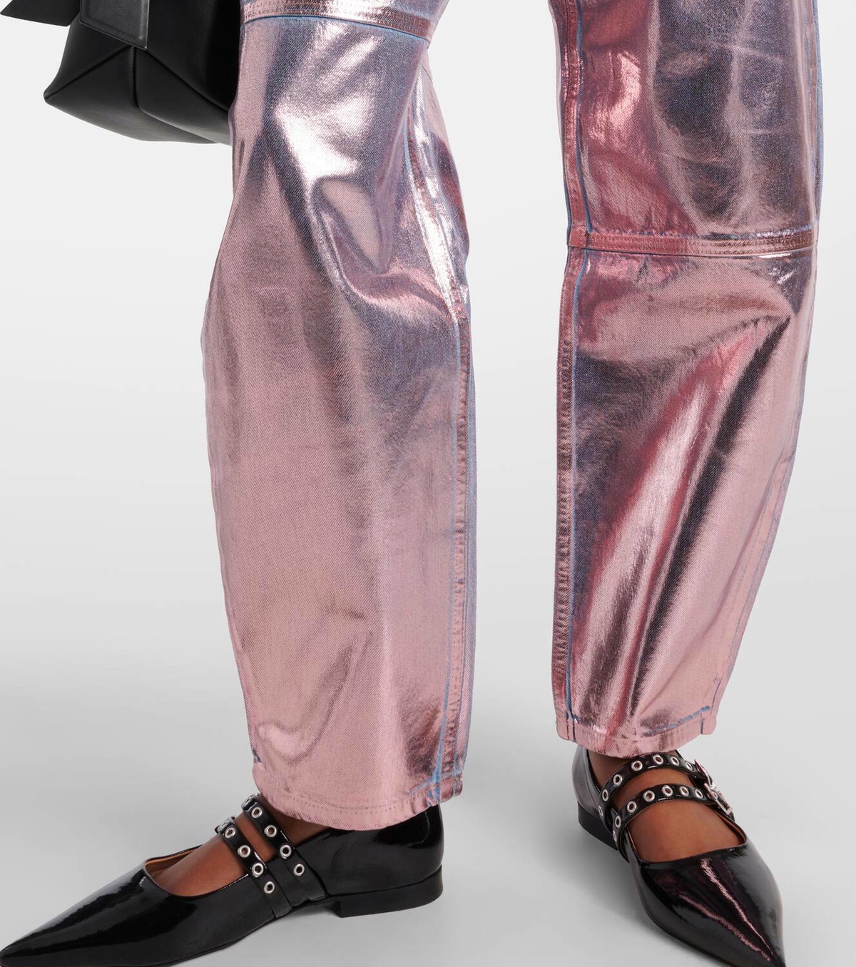 Ganni Metallic barrel-leg jeans