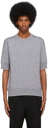 Jil Sander Grey Double-Faced Knit Short Sleeve Sweater