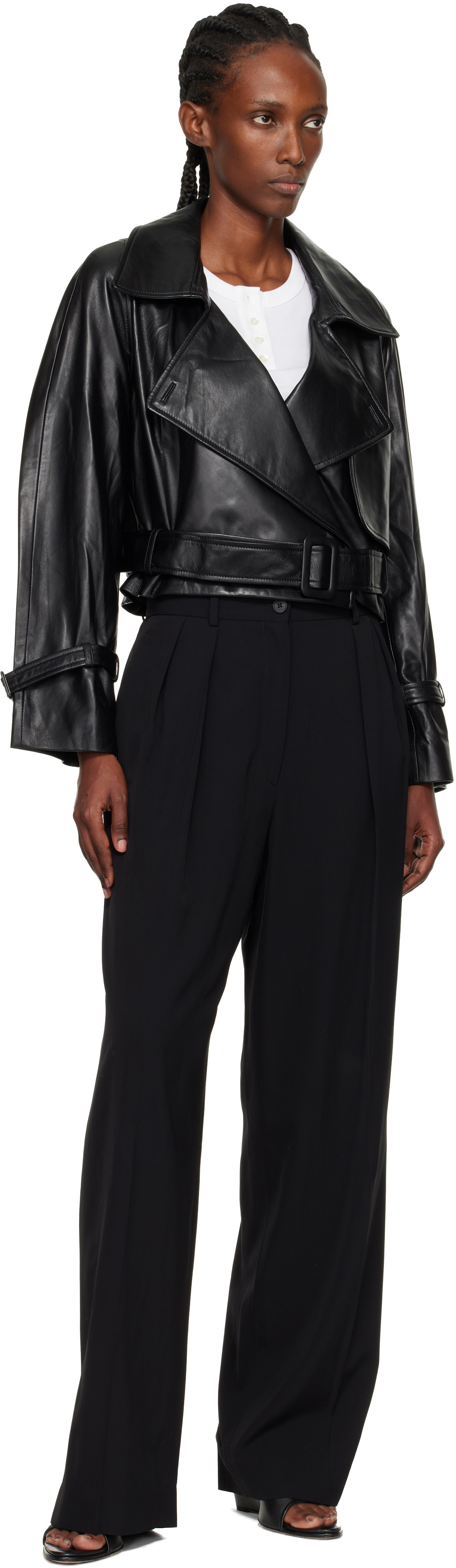 Nour Hammour Black Hatti Cropped Leather Jacket