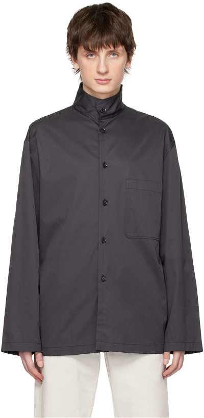 Photo: LEMAIRE Navy Stand Collar Shirt