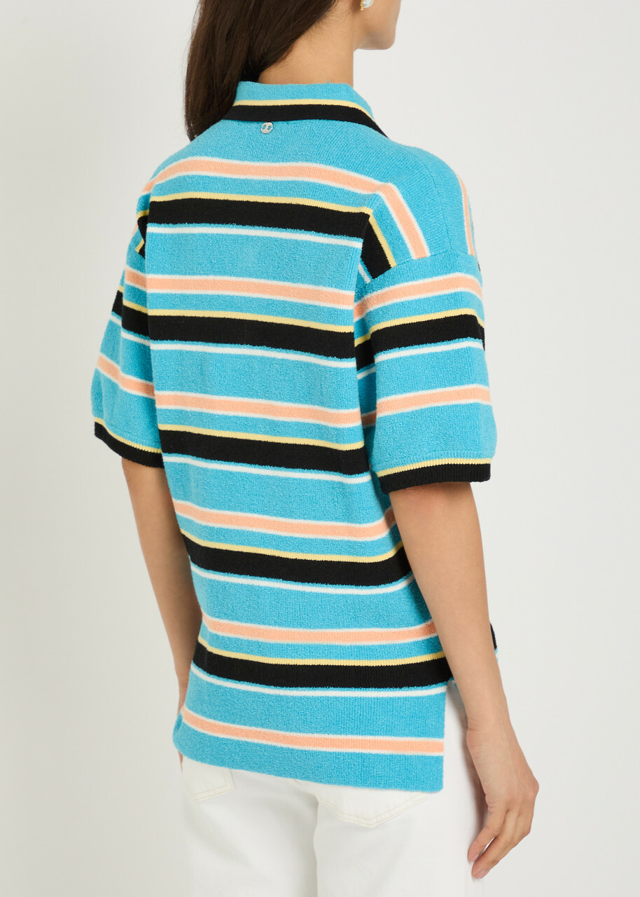 Rabanne Striped Logo-embroidered Cotton-blend Polo Shirt Blue