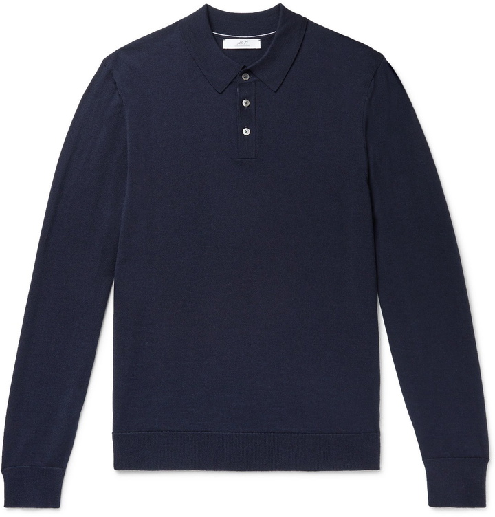 Photo: Mr P. - Slim-Fit Merino Wool Polo Shirt - Blue