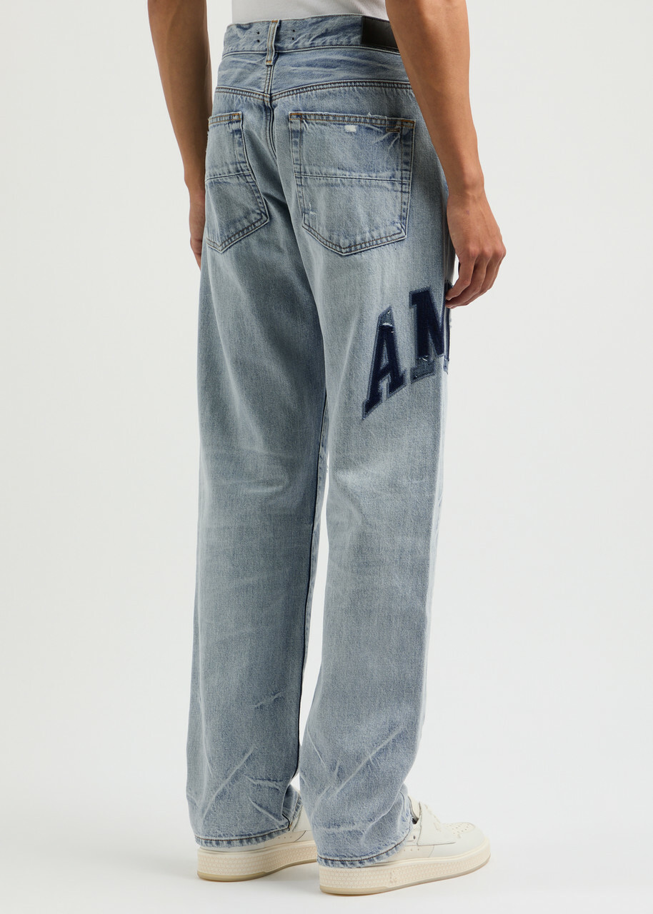 Amiri Logo Distressed Straight-leg Jeans Blue Amiri