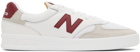 New Balance White & Red 300 Court Sneakers