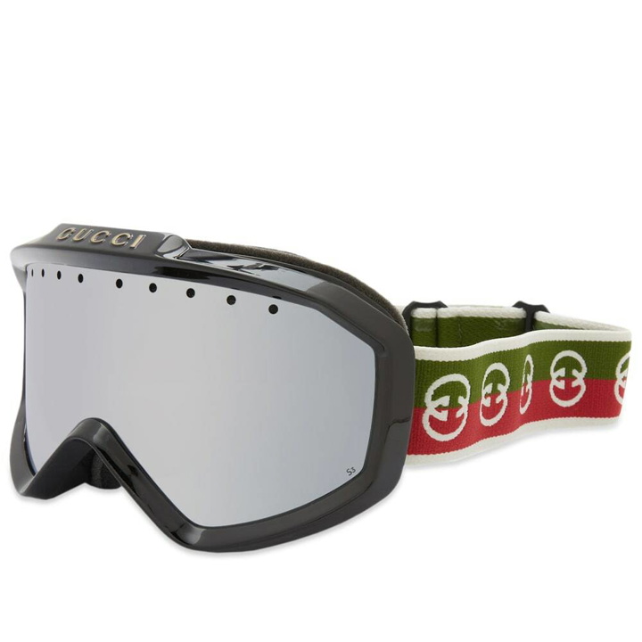 Photo: Gucci Men's Eyewear GG1210S Ski Goggles in Black/Green/Silver