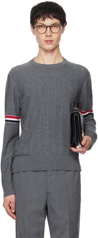 Photo: Thom Browne Gray Pinched Seam Sweater