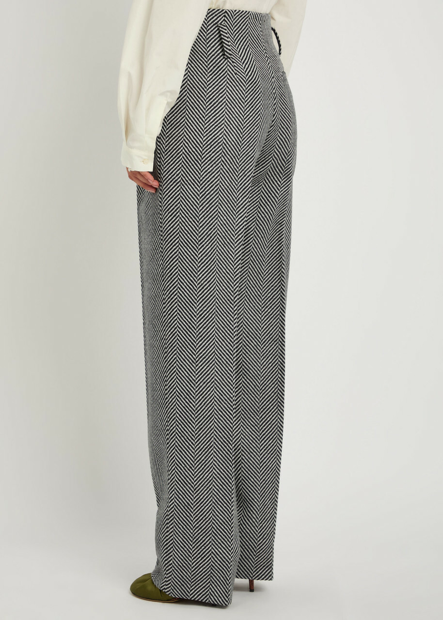 Forte_forte Chevron Wool Straight-leg Trousers Grey