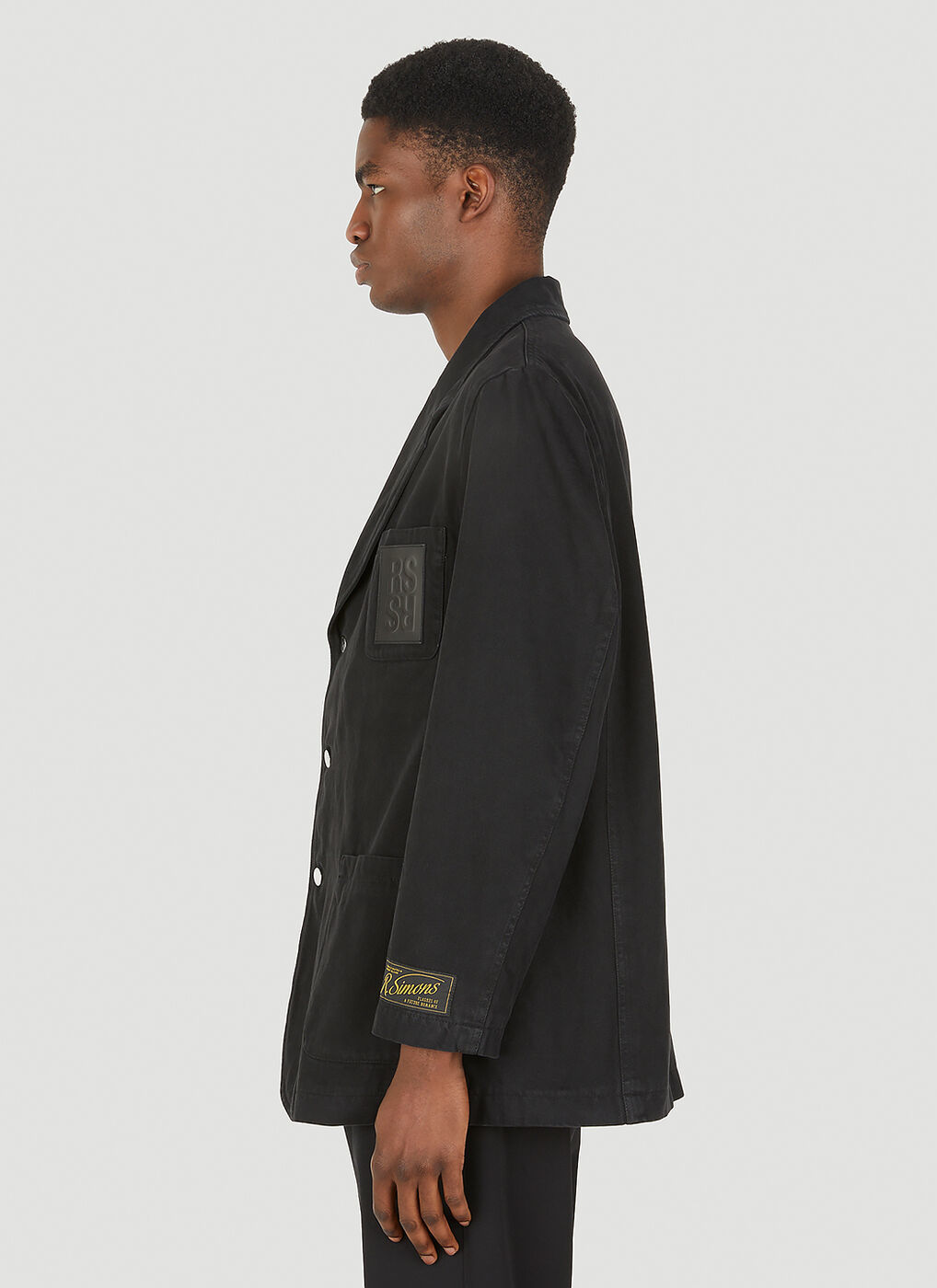 Logo Patch Denim Blazer in Black Raf Simons