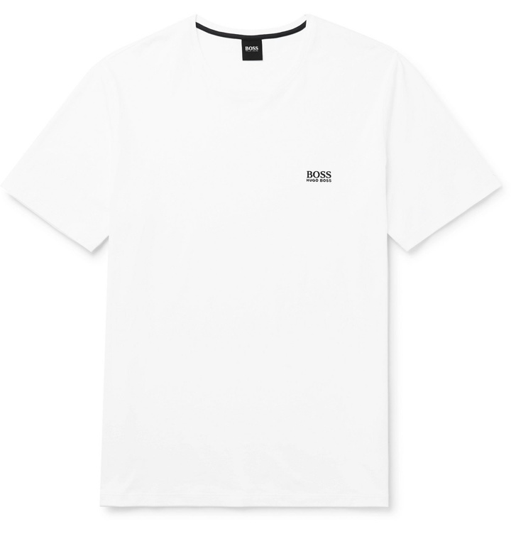 Photo: Hugo Boss - Slim-Fit Logo-Embroidered Stretch Cotton-Jersey T-Shirt - Neutrals