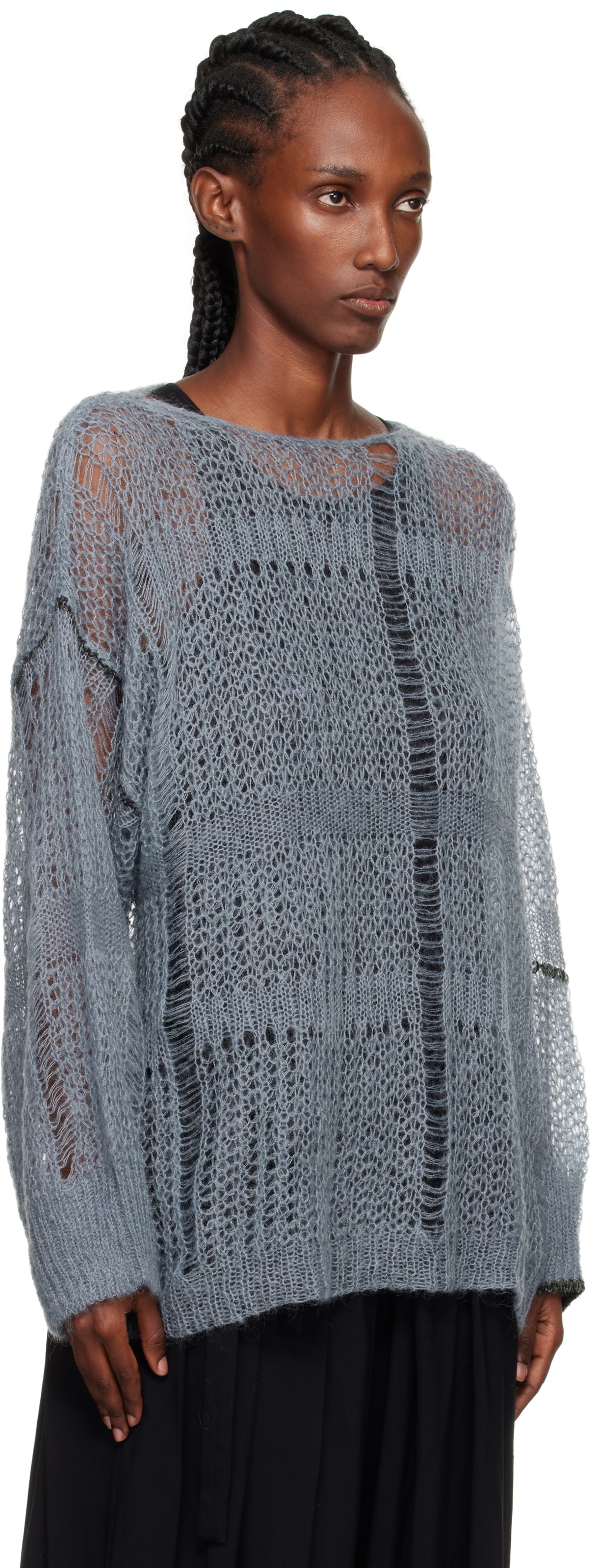 Y's Blue Sheer Boatneck Sweater