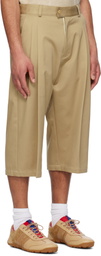RICE NINE TEN Beige Three Quarter Chinos 2Tuck Shorts