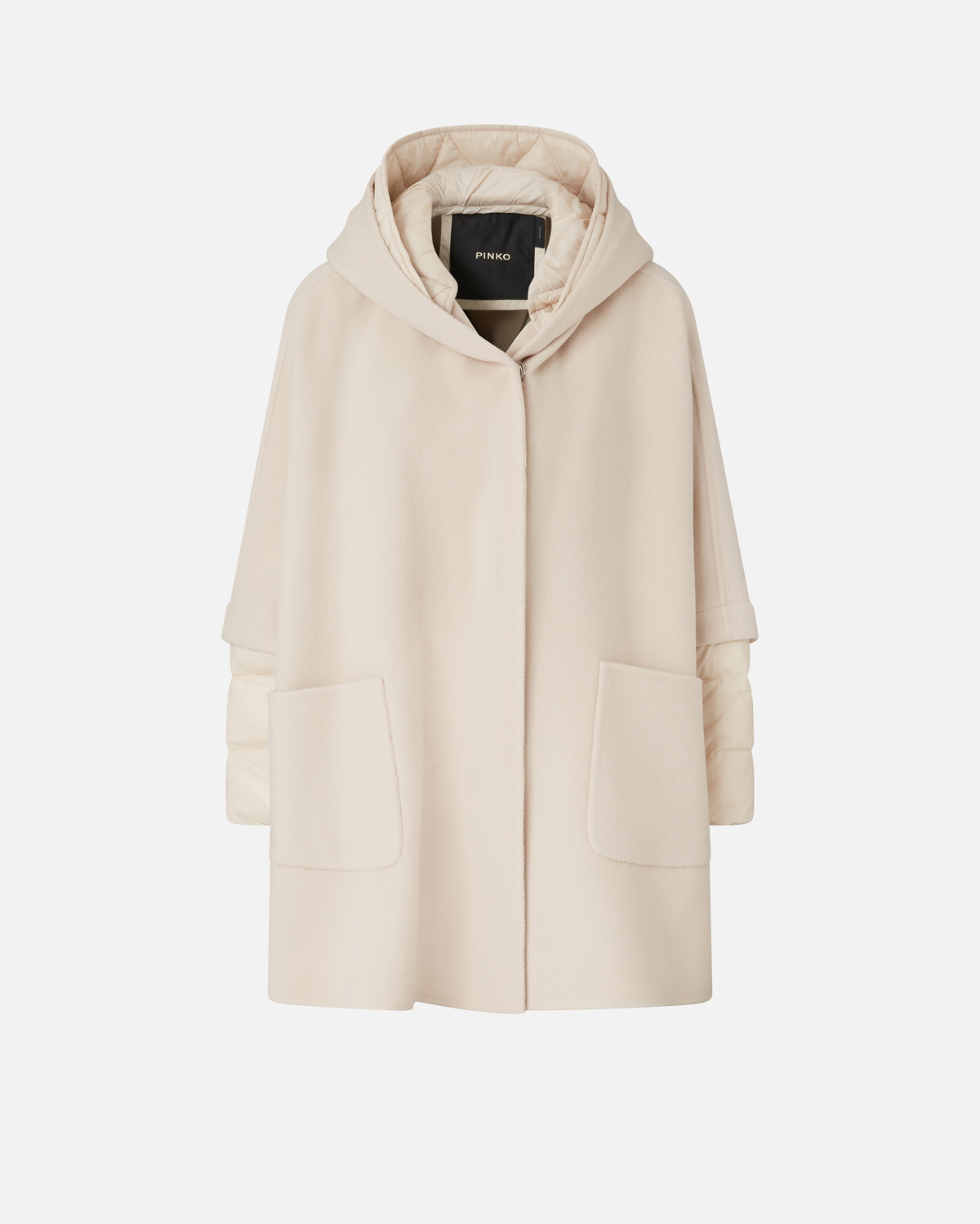 Pinko Short Cape Coat With Padded Puffer Beige Pinko