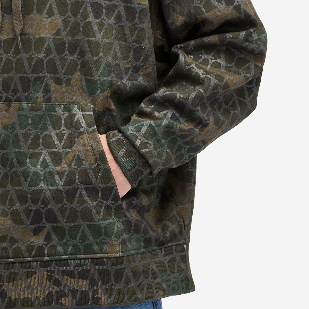 Valentino Men's V Logo Camo Popover Hoody in Army