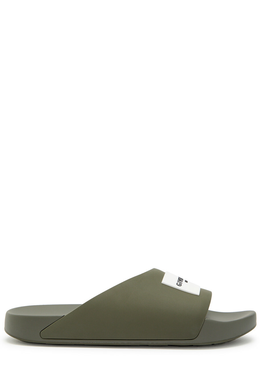 Givenchy Logo Rubber Sliders Khaki