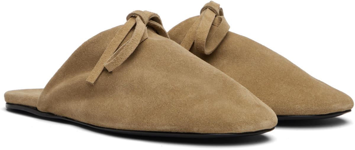 MARIE ADAM-LEENAERDT Beige Bow Suede Slippers