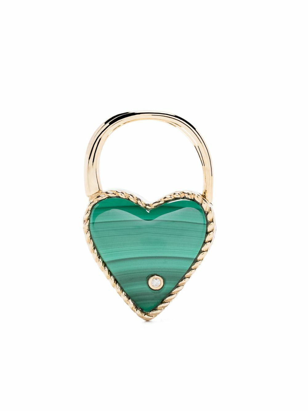 Yvonne Léon 9K Yellow Gold Creole Cadenas Coeur Malachite Single Drop Earring