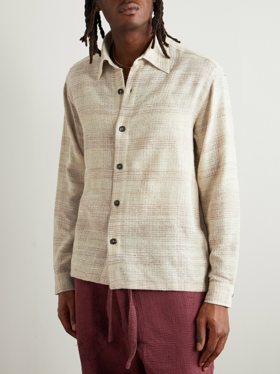 Kartik Research - Checked Kantha Silk-Gauze Overshirt - Neutrals