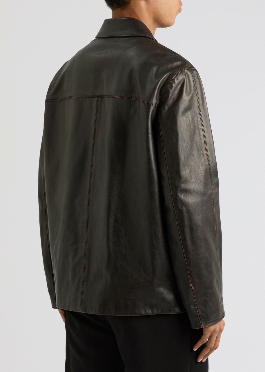 Amiri Tumbled Leather Jacket Dark Brown