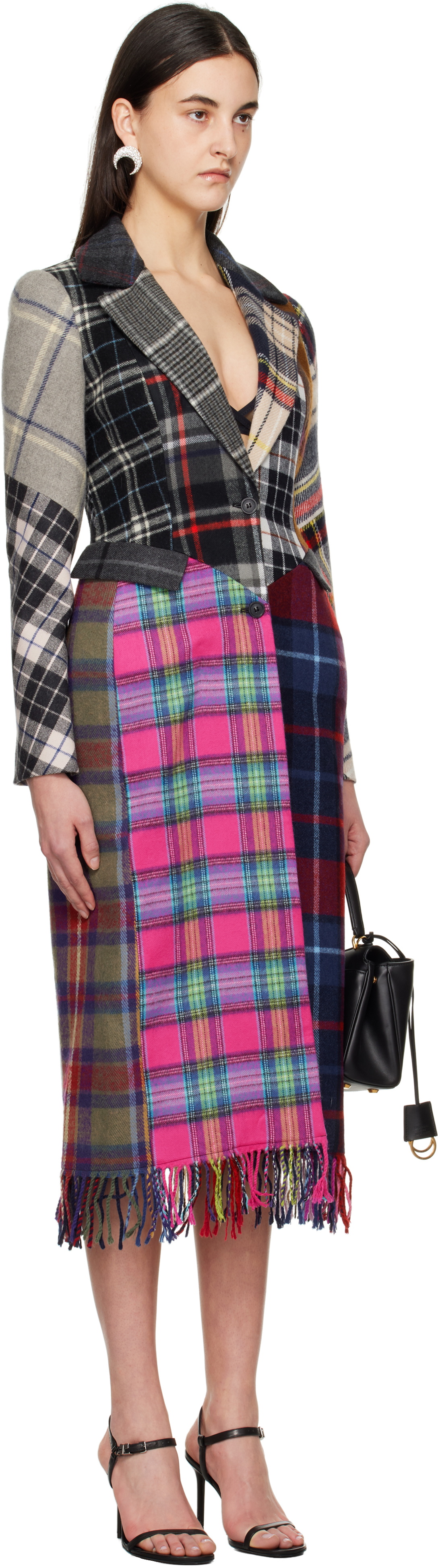 Marine Serre Multicolor Regenerated Tartan Scarves Fitted Coat