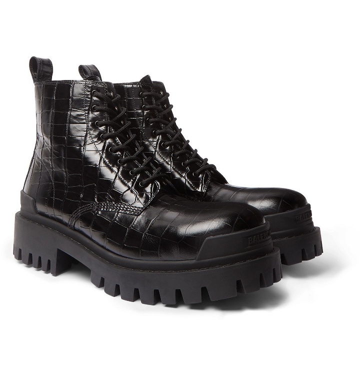 Photo: Balenciaga - Strike Croc-Effect Leather Boots - Black