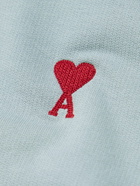 AMI PARIS - Logo-Embroidered Cotton-Jersey Hoodie - Blue