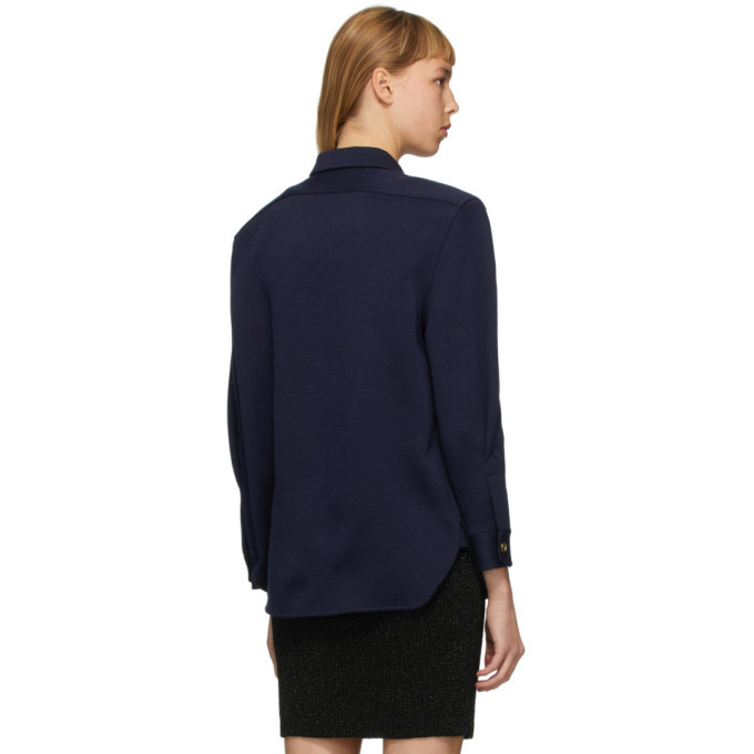 Saint Laurent Navy Embroidered Monogramme Cardigan