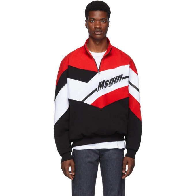 Photo: MSGM Black and Red Half-Zip Track Pullover