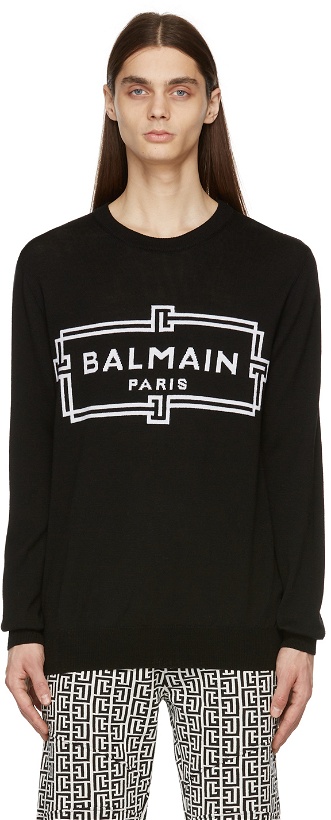 Photo: Balmain Black Intarsia Logo Sweater