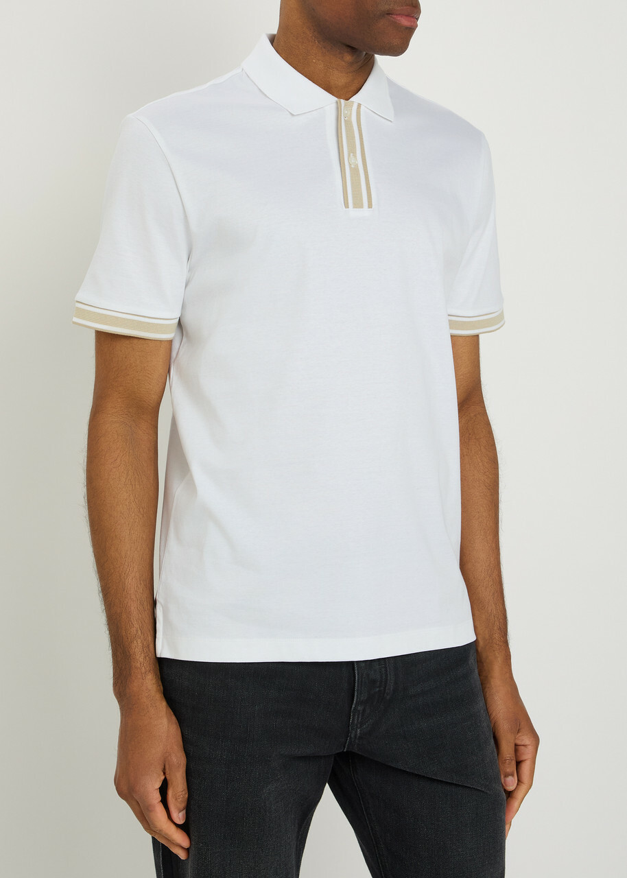 Boss Striped-trim Cotton Polo Shirt White