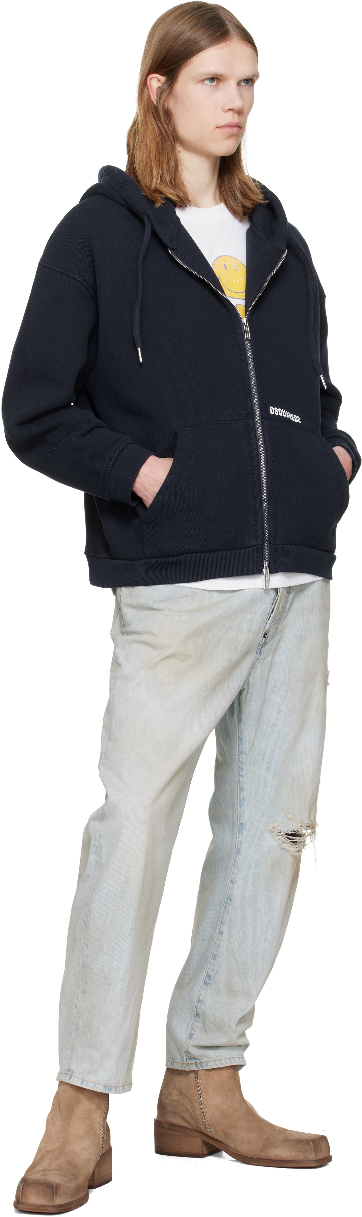 Dsquared2 Navy Dsquared2 Logo Boyfriend Fit Zipped Hoodie Dsquared2