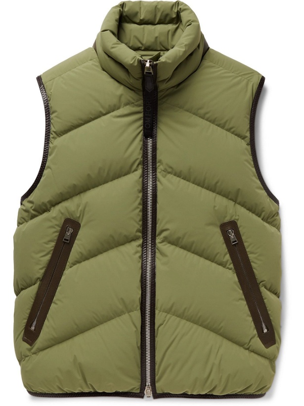 Photo: TOM FORD - Leather-Trimmed Quilted Shell Down Gilet - Green
