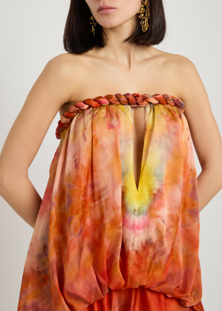 Zimmermann Luna Printed Strapless Silk Gown Red