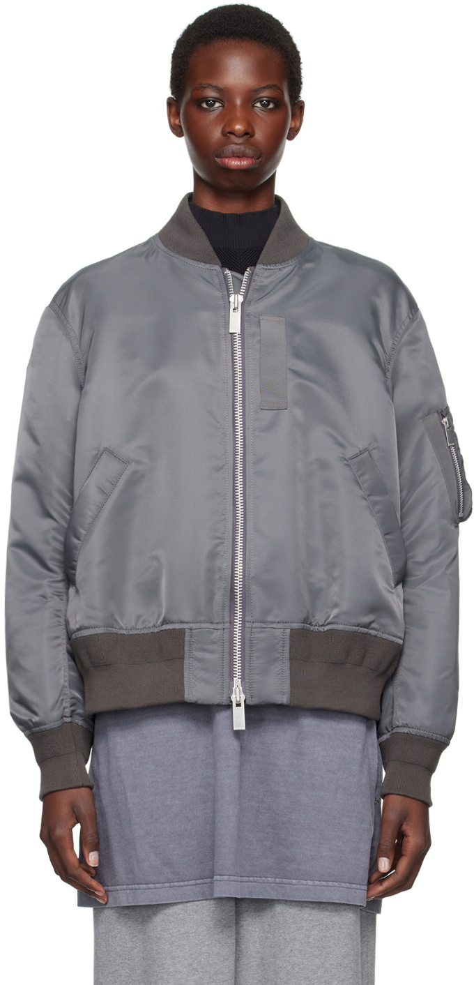 sacai Gray Nylon Bomber Jacket Sacai