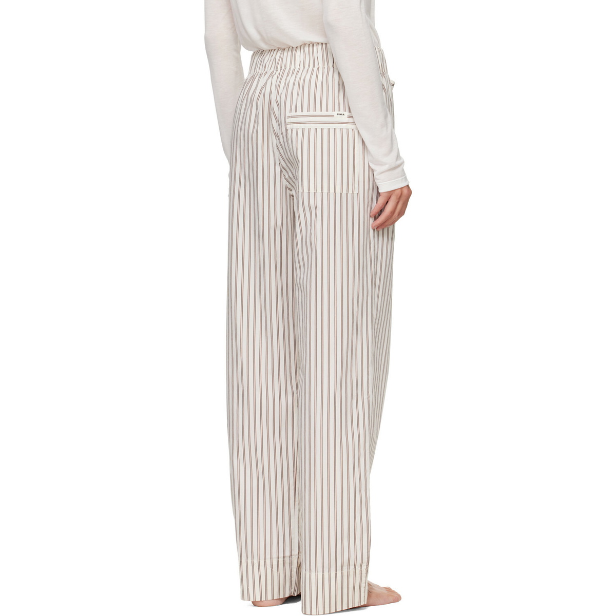 Tekla Off-White & Brown Poplin Pyjama Pants