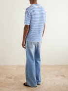 Orlebar Brown - Batten Striped Open-Knit Cotton Polo Shirt - Blue
