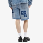 GANNI Women's Patch Denim Shorts in Mid Blue Stone