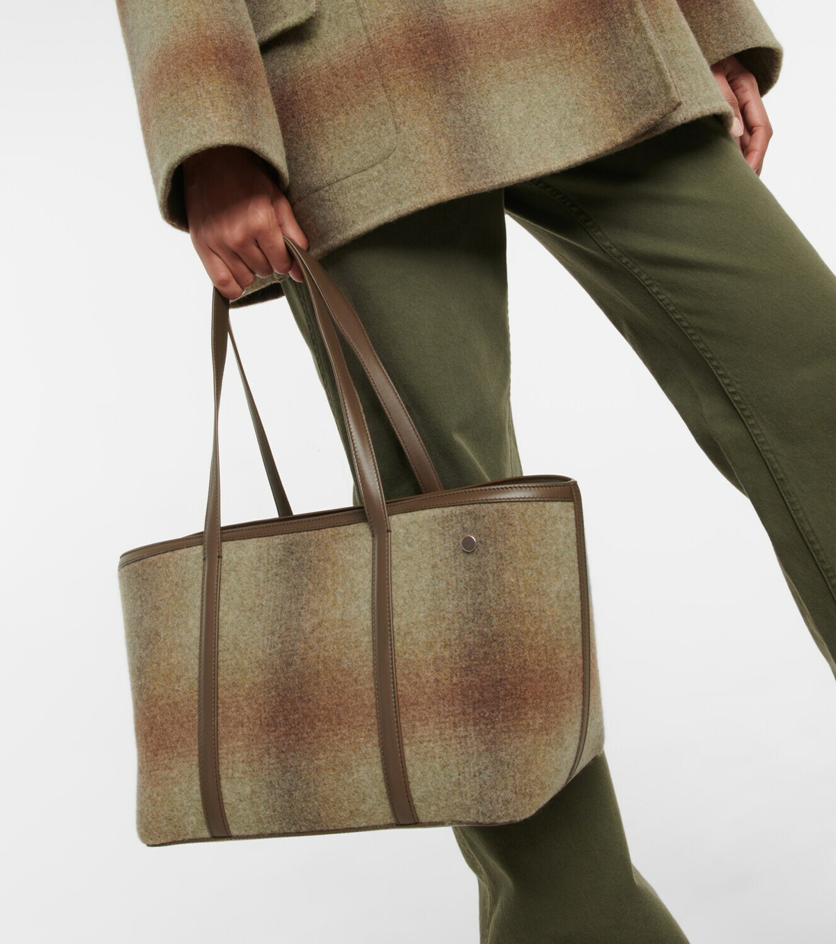 Loro Piana Smally Carry Everything Blurred Plaid Cashmere Tote