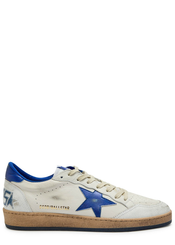 Photo: Golden Goose Ball Star Distressed Leather Sneakers White
