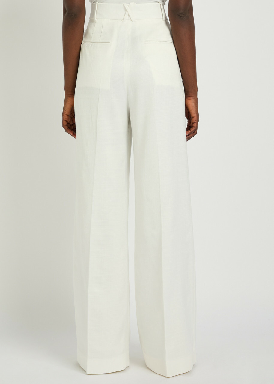 Another Tomorrow Pleated Wide-leg Trousers White